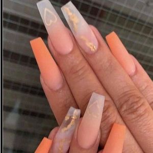 Frosted matte orange and gold press on nails